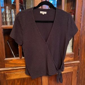 Madewell black, textured wrap shirt, size L